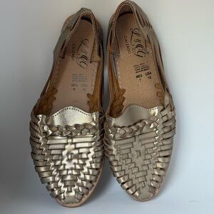 Women's Metallic Gold Woven Huarache Flats